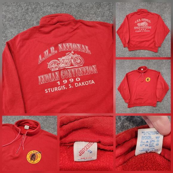 VTG 80s 90s Indian Motorcycle Co Company Mens XL Sturgis 1990 Sweatshirt AMR